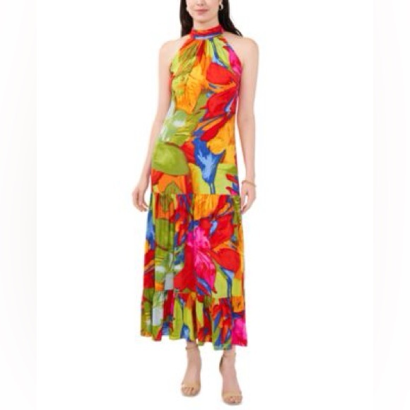 Vince Camuto Oscar Floral Tiered Maxi Dress In Orange Multi | size xs - Picture 2 of 6